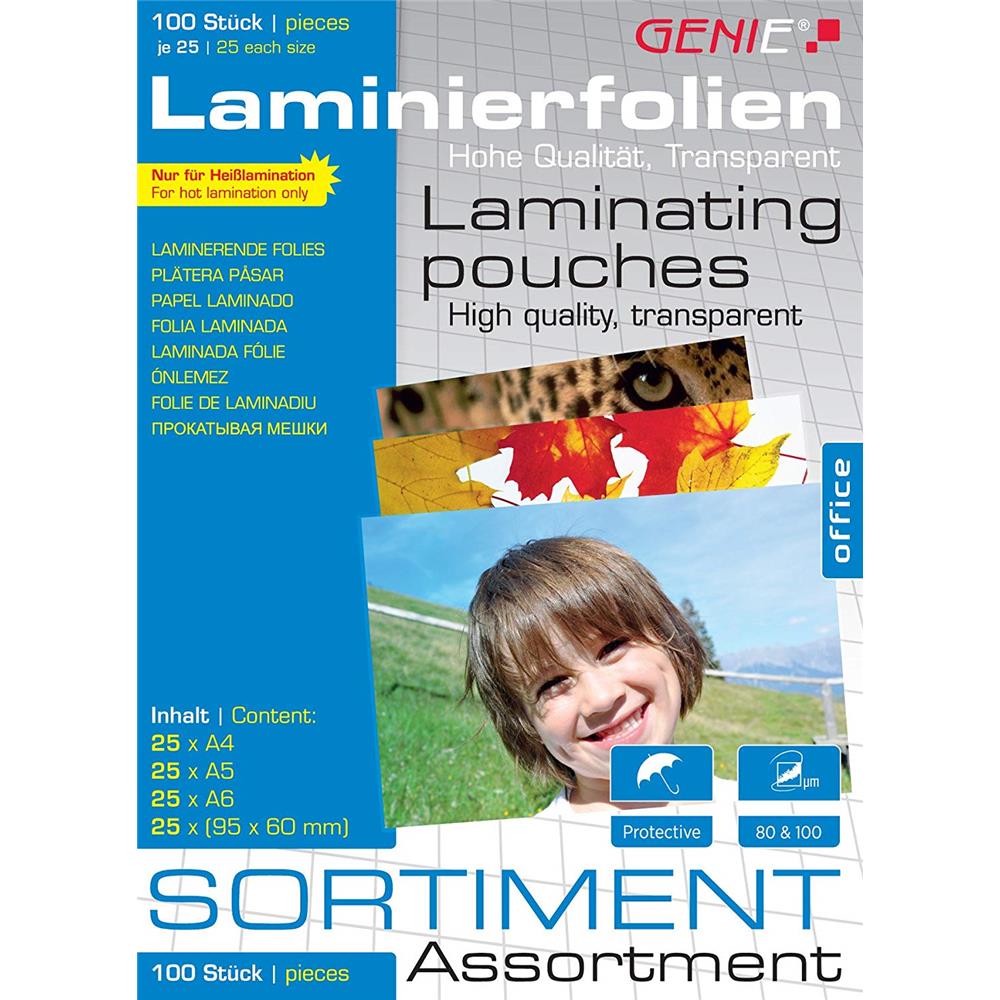 GENIE Laminierfolien Set 100 Stück, 4 verschiedene Größen
