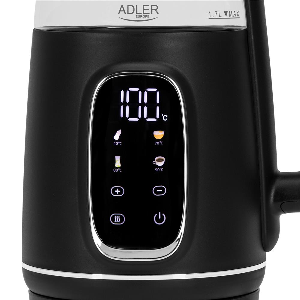 Adler AD 1305 Glas-Wasserkocher mit Temperaturregelung, LED-Anzeige, 1,7 L, 2200 W