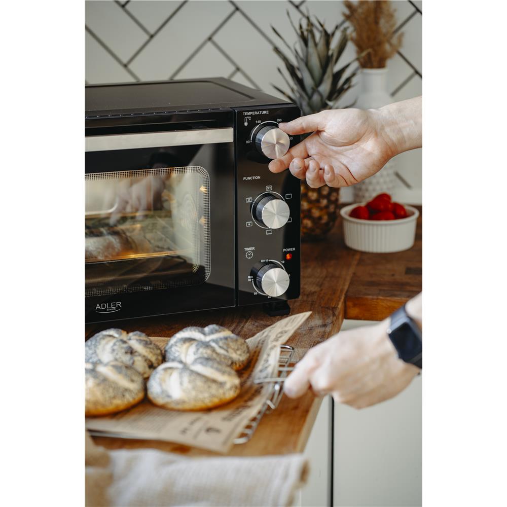 Adler AD 6024 Mini-Backofen 22 Liter, Schwarz, 0-230°C, mit Timer-Endarbeitston und 5 Backmodi