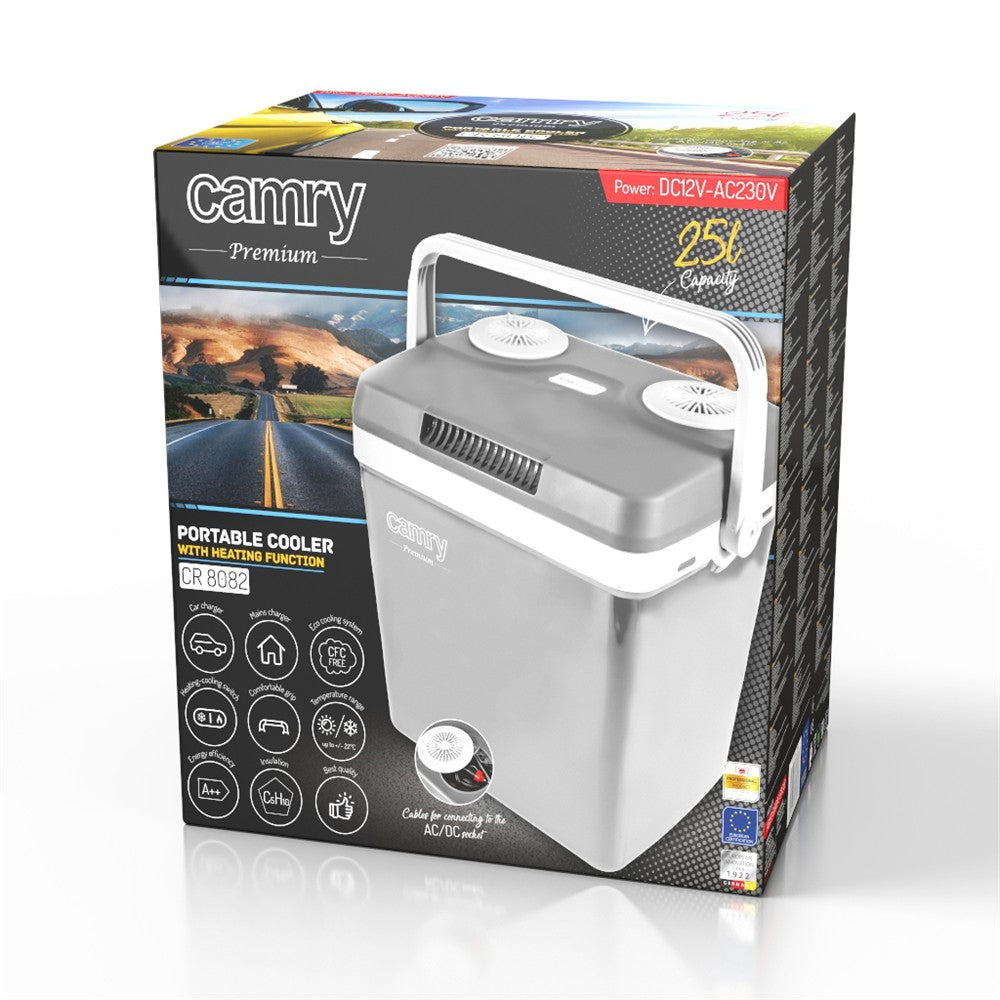 Camry CR 8082 Elektrische Kühlbox, 25 l, 12V/230V, Kühl- und Warmhaltefunktion, tragbar für Camping und Auto