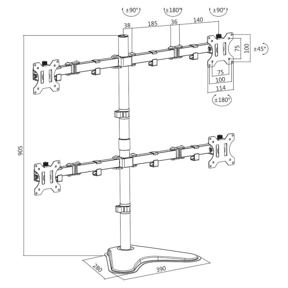 LogiLink Monitorständer 4-fach, 13-32", Stahl, Armlänge: je 460 mm, neigbar schwenkbar drehbar