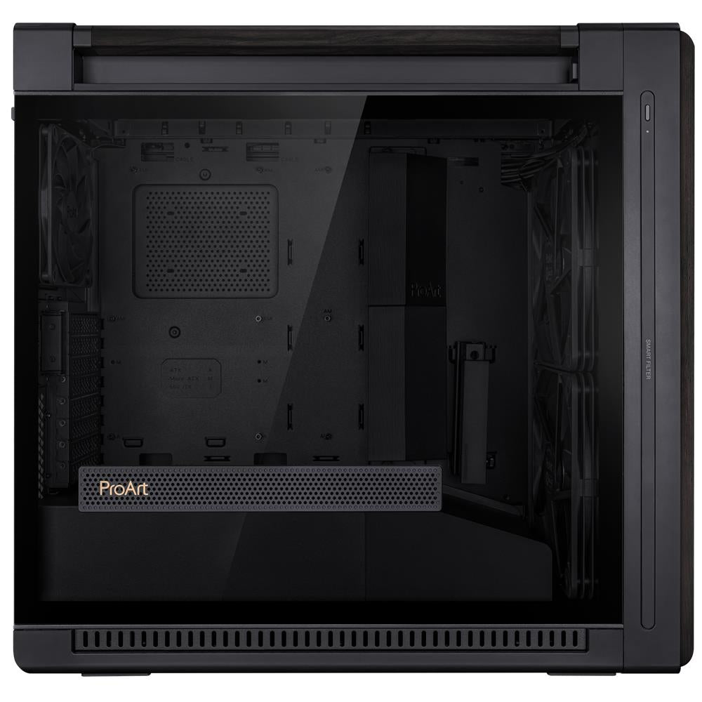 ASUS ProArt PA602 Wood Edition TG E ATX PC Gehäuse mit 420 mm Radiator und USB 20Gbps