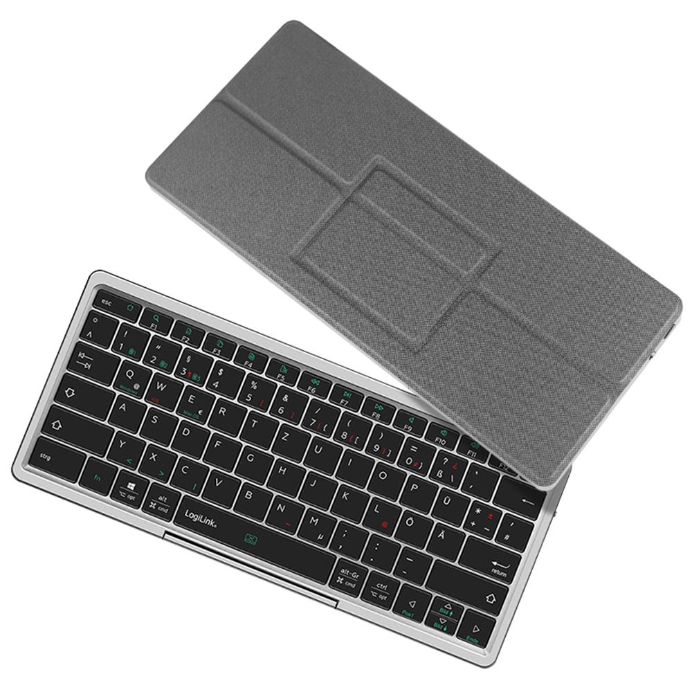 LogiLink Kabellose Multi-Device-Tastatur Bluetooth 5.1 mit Trackpad & Cover, Grau