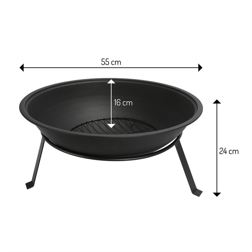 Adler AD 6818 Garten-Feuerschale aus Stahl, 55 cm, pulverbeschichtet, inkl. Innenrost, hitzebeständig