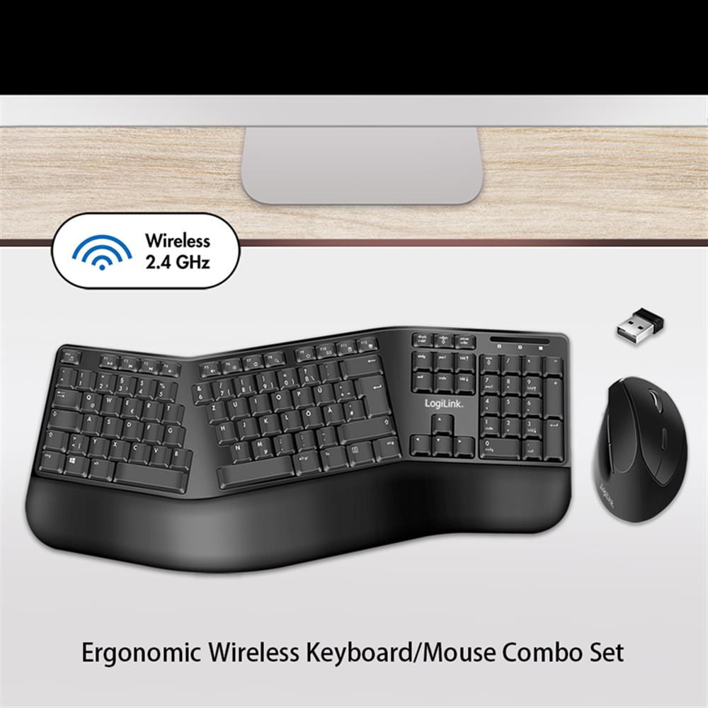 LogiLink Ergonomisches Funk Tastatur Maus Set Schwarz