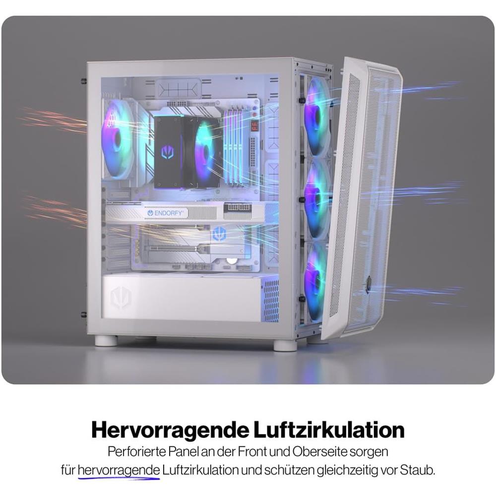 ENDORFY Arx 500 White ARGB – Weißes PC-Gehäuse mit 4 ARGB-Lüftern