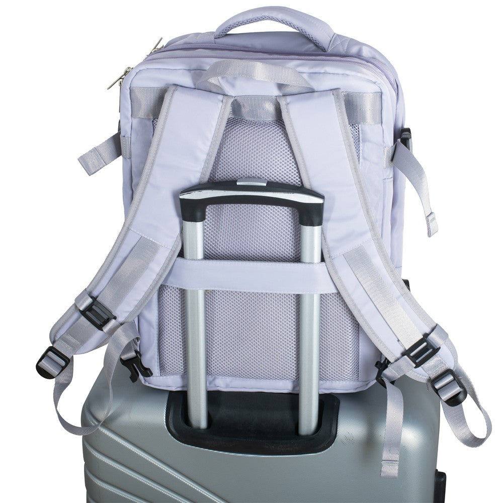 Camry CR 6881lp Reiserucksack 24L erweiterbar, Handgepäck Rucksack mit Laptopfach bis 15,6 Zoll, Business Backpack mit RFID-Fach, USB-Anschluss, Trolleykompatibel helllila