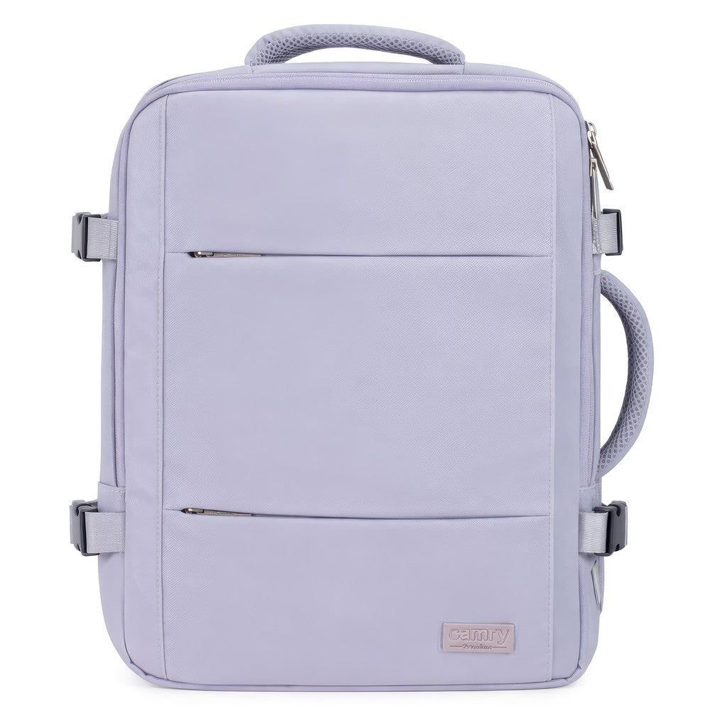 Camry CR 6881lp Reiserucksack 24L erweiterbar, Handgepäck Rucksack mit Laptopfach bis 15,6 Zoll, Business Backpack mit RFID-Fach, USB-Anschluss, Trolleykompatibel helllila