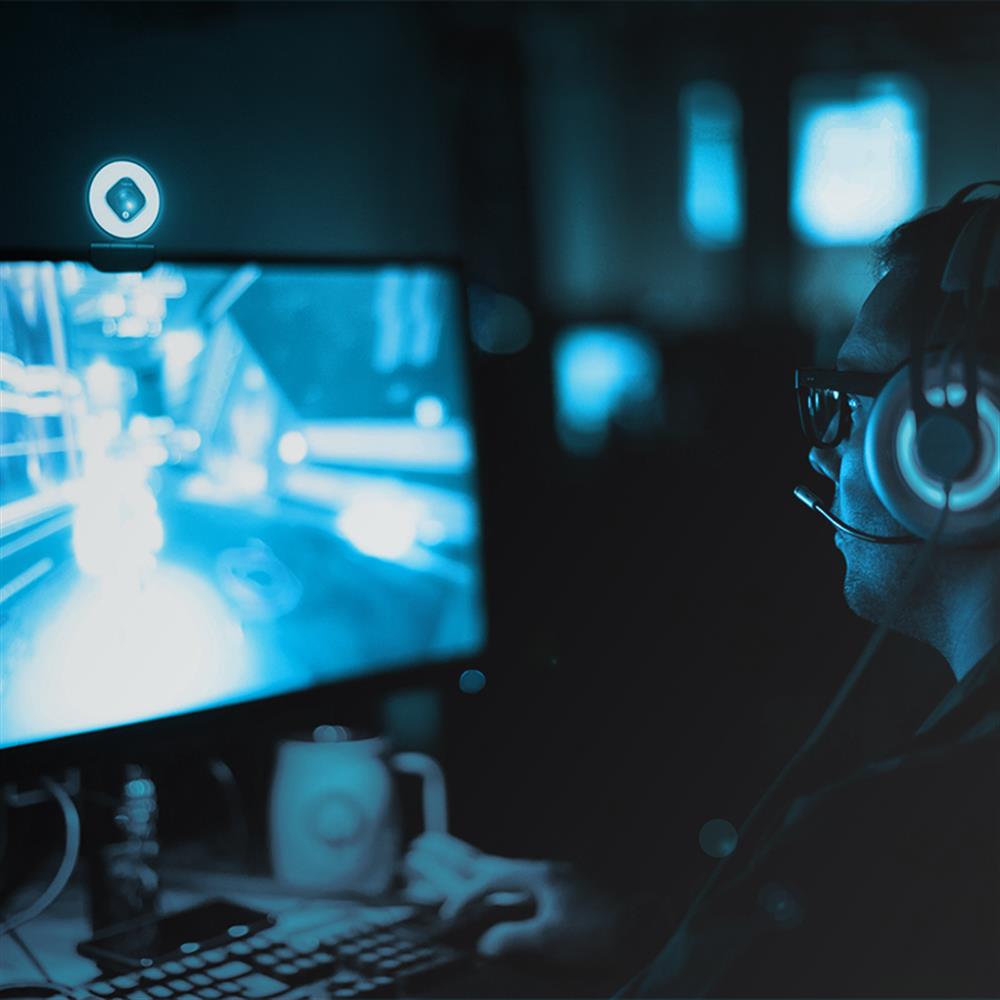 LogiLink Full-HD-USB-Webcam mit Autofokus, Ringlicht & Stativ, 76° Weitwinkel