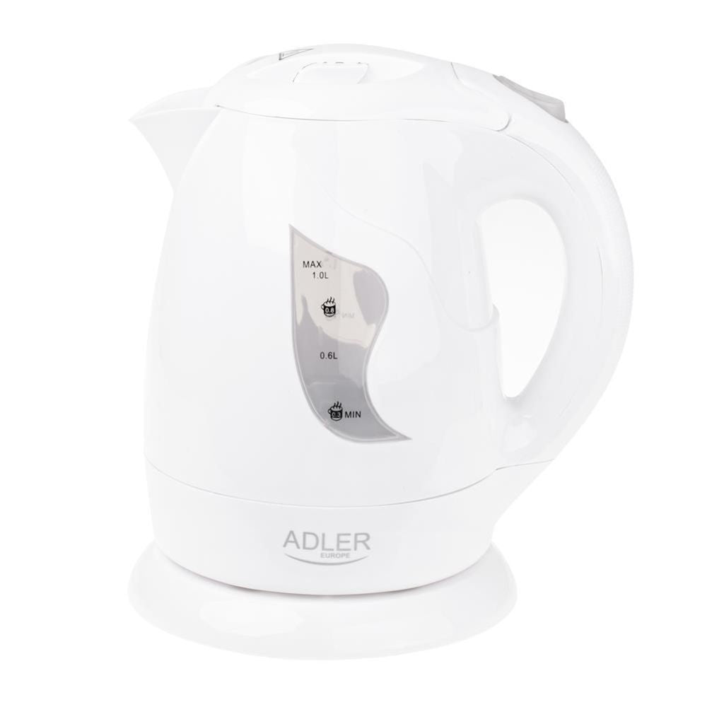 Adler AD 08 Mini-Wasserkocher in Weiß, 1 Liter, 850 Watt, mit drehbarem Sockel für Reisen