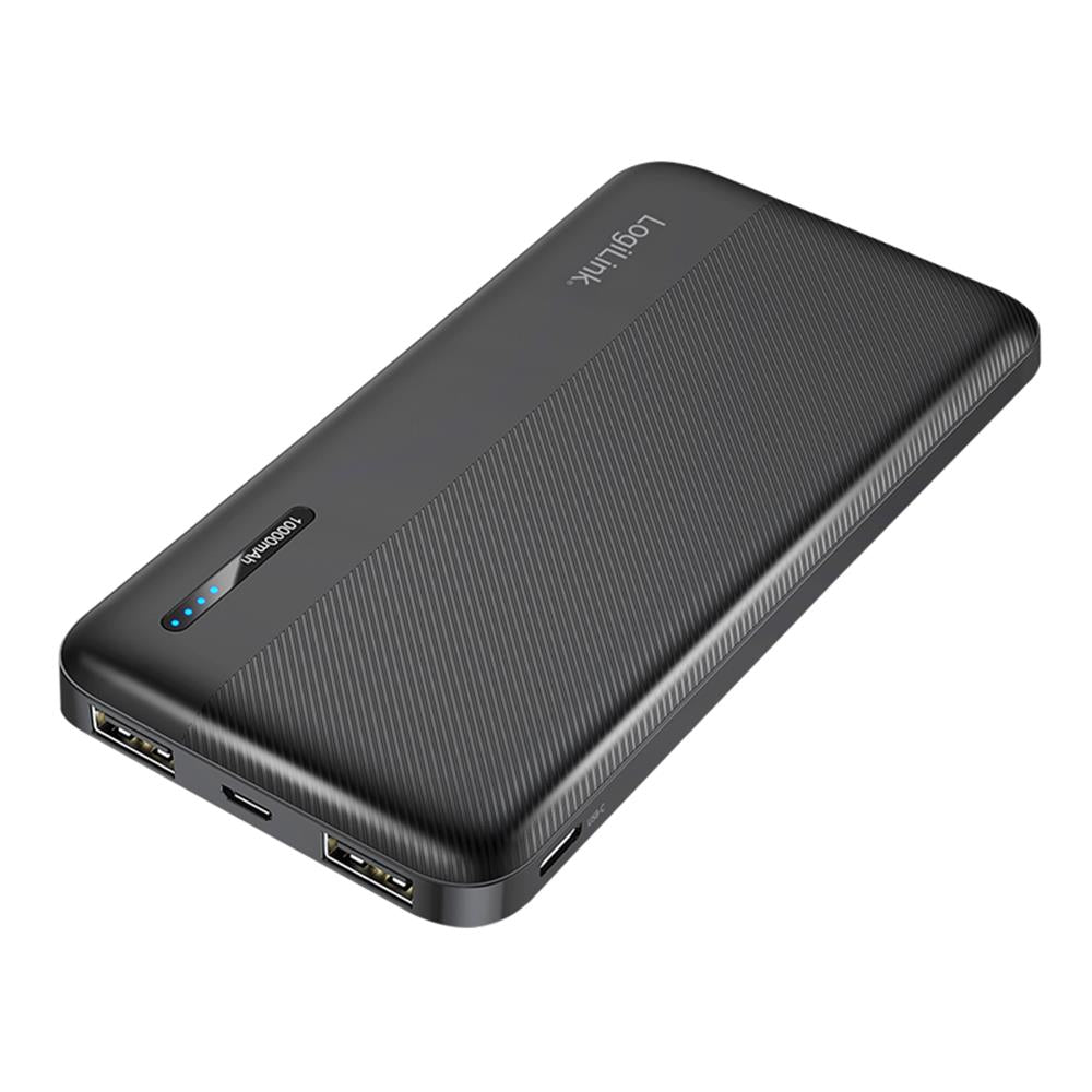 LogiLink Powerbank 10.000 mAh, 2× USB-A, 1× USB-C, Schnellladen, Schwarz