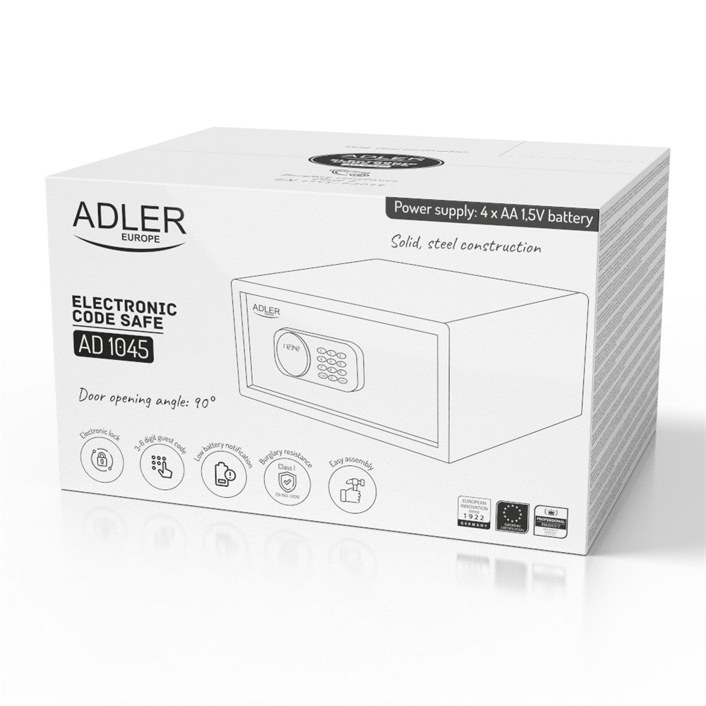 Adler AD 1045 Tresor 14 L, Möbeltresor mit Zahlencode, elektronischem Schloss, Notschlüssel, Alarmfunktion, Dokumententresor für Zuhause Hotel Büro, Schwarz