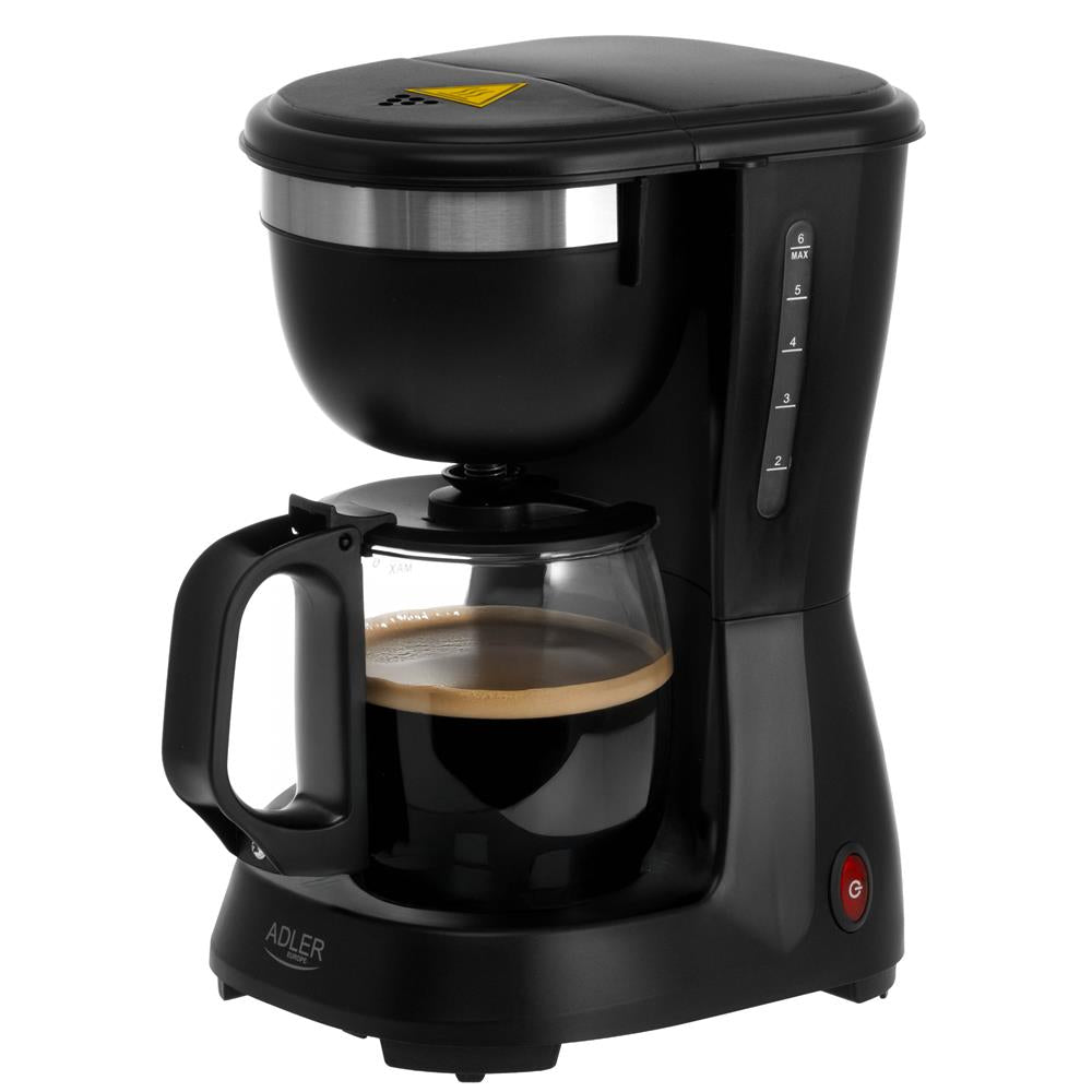Adler AD 4381 Filterkaffeemaschine mit Glaskanne, 0,6 L, 600 W, Schwarz