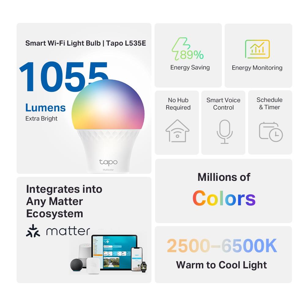TP-Link Tapo L535E Smart WLAN Lampe E27 Multicolor dimmbar Matter 1055lm