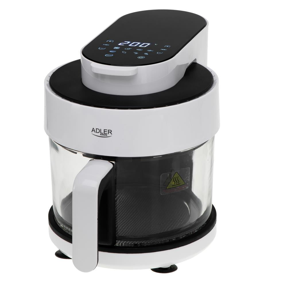 Adler AD 6316 Heißluftfritteuse mit Glasschüssel 3L Airfryer 8 Programme Timer weiß schwarz