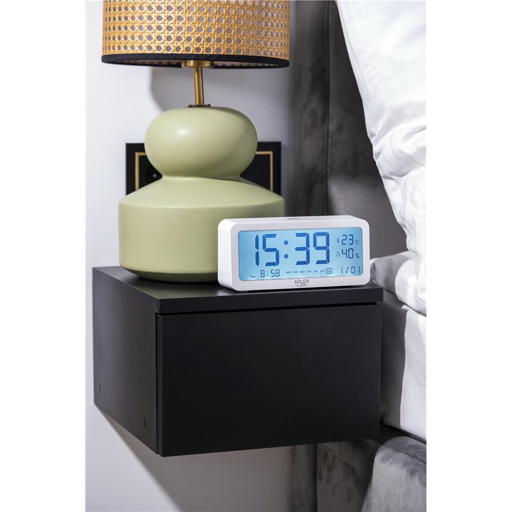 Adler AD 1195w digital Wecker batteriebetrieben Temperaturanzeige weiß