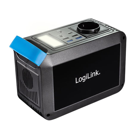 LogiLink Tragbare Powerstation 200 W, 40.000 mAh, 7 Anschlüsse, LED-Licht, Schwarz/Blau