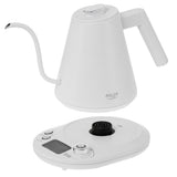 Adler AD 1349 Schwanenhals-Wasserkocher 1 L, elektrischer Schwanenhalskessel mit LED-Display, Temperaturregelung 40-100 °C, Warmhaltefunktion, 360° Basis, Weiß/Silber