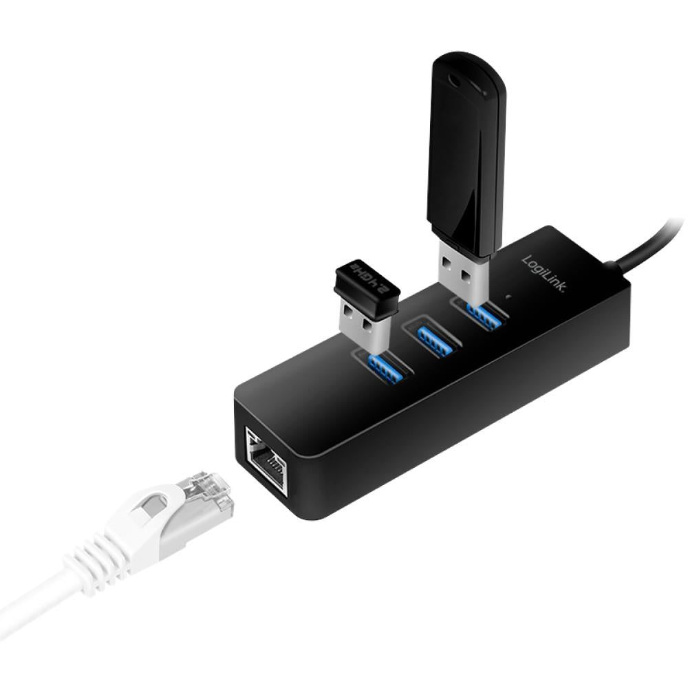 LogiLink USB 3.0/Gigabit Adapter mit 3-Port USB 3.0 Hub