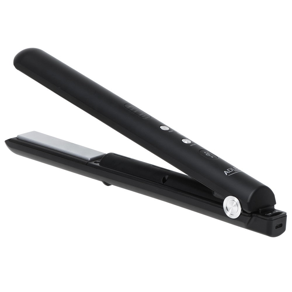 Adler AD 2327b Akku Glätteisen kabellos, USB-C Reise-Haarglätter mit Keramikplatten, LED-Display, 3 Temperaturstufen, Aufbewahrungsbeutel, Schwarz