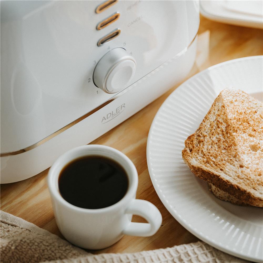Adler AD 3224 Toaster Weiß Auftauen Brötchenaufsatz 7 Stufen Rutschfeste Füße Herausnehmbare Krümellade