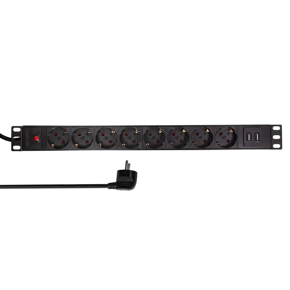 LogiLink Professional 19" PDU Steckdosenleiste 8 x CEE7/3 Dose + 2 x USB