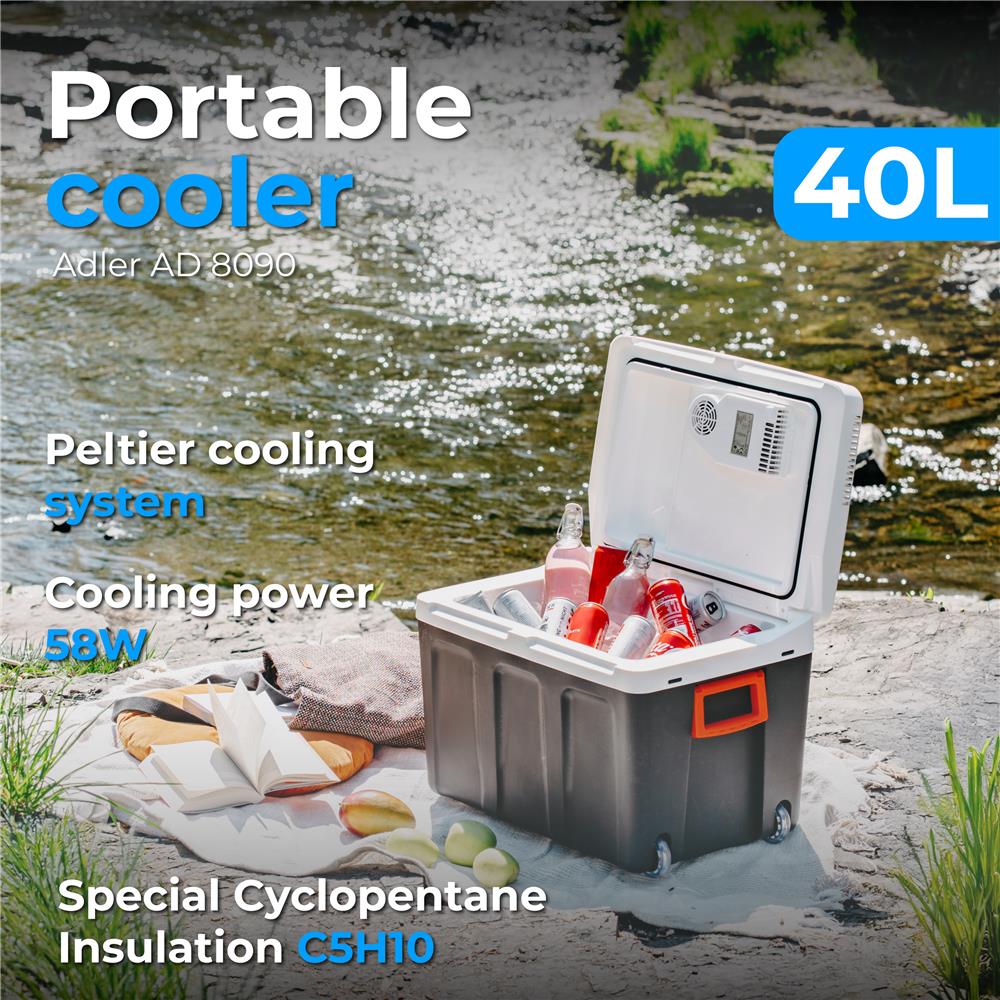 Adler AD 8090 Tragbare Kühlbox 40L grau/weiß – Kühl- & Heizfunktion für unterwegs