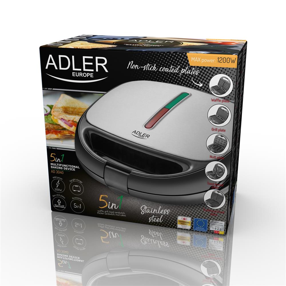 Adler 5-in-1 Sandwichmaker AD 3040 5 auswechselbare Platten Kontaktgrill Waffeleisen Multigrill
