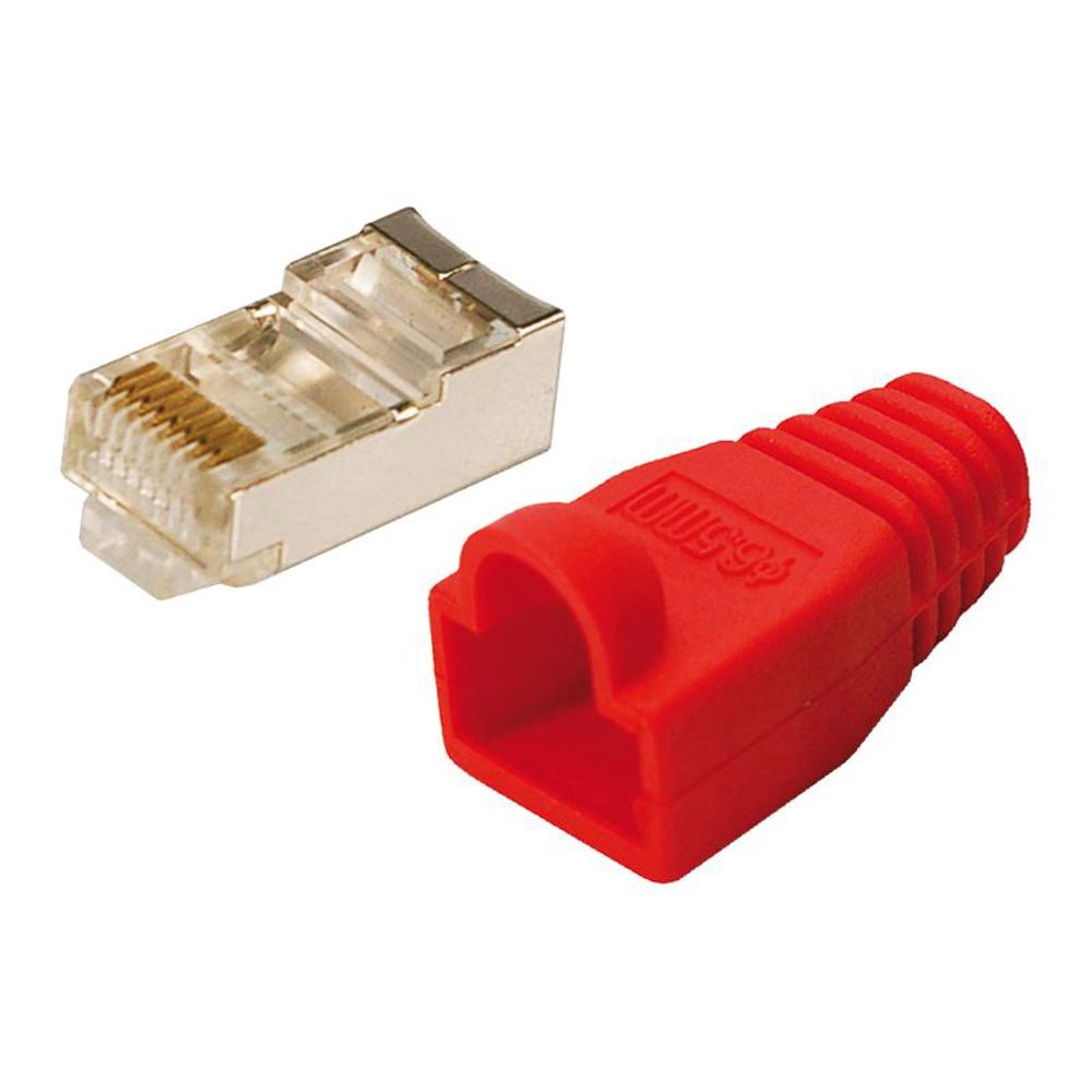 Logilink RJ45-Modularstecker, Cat.5e, geschirmt, rote Tülle, 100er Set