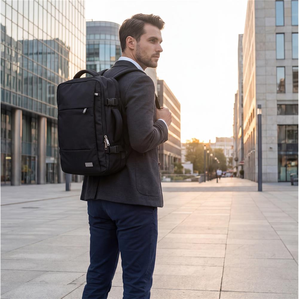 Camry CR 6881b Business Rucksack 24 L erweiterbar, Handgepäck Rucksack 40x20x30 cm, Laptoprucksack bis 15,6 Zoll, RFID, USB, YKK-Reißverschlüsse, wasserabweisend, schwarz