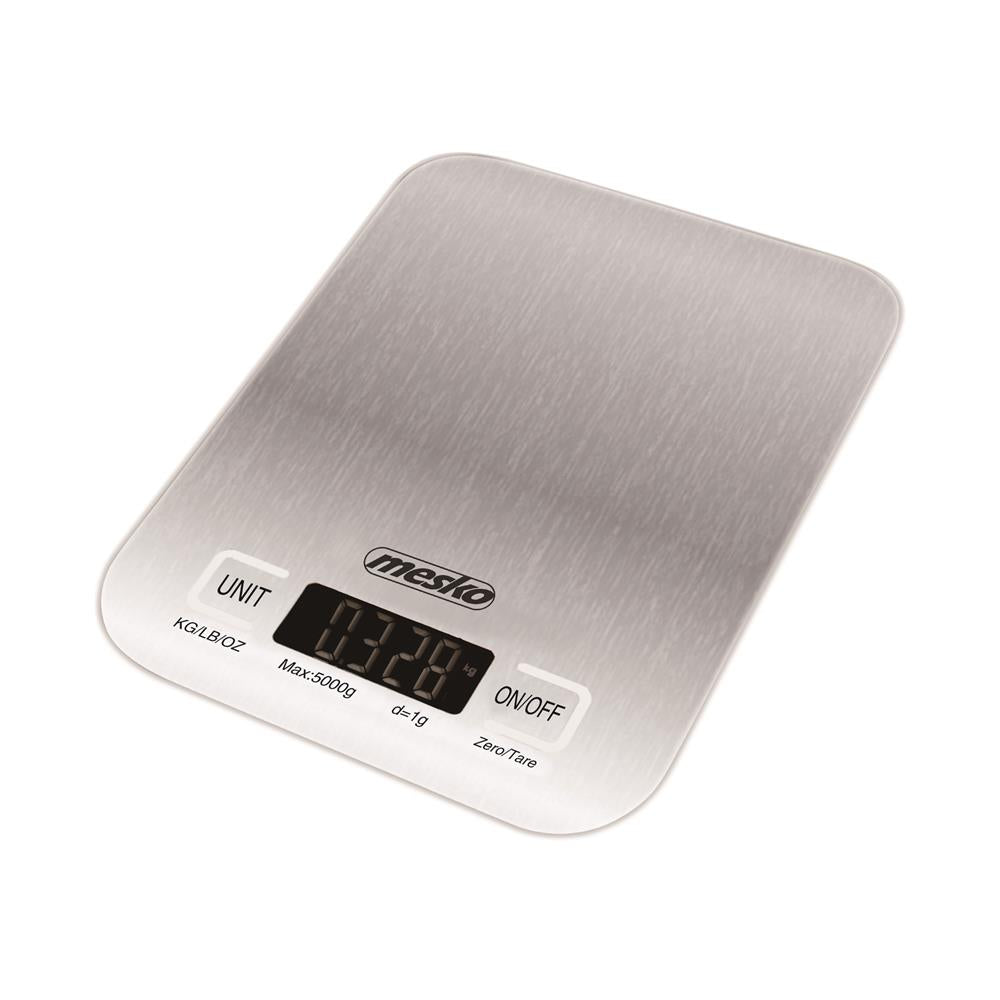Mesko MS 3169 digitale Küchenwaage mit Tara-Funktion, 5 kg Kapazität, silber/weiß