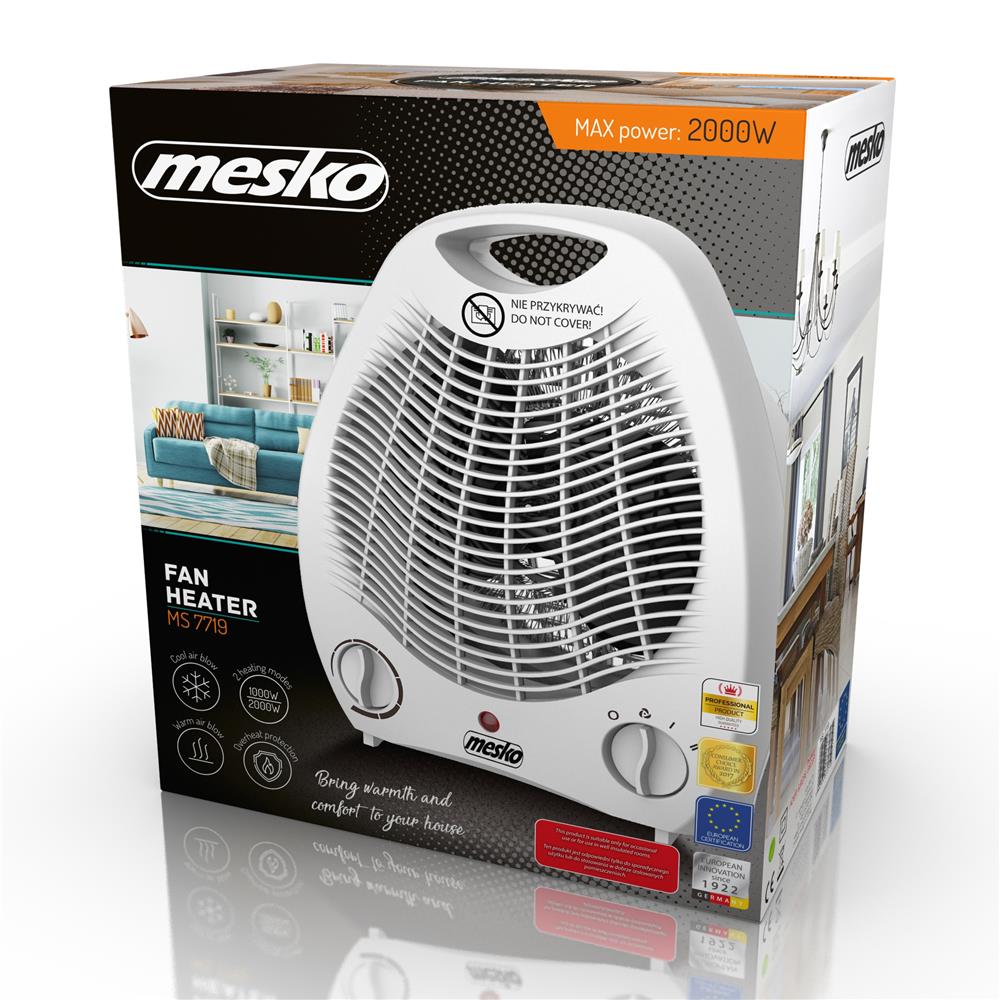 Mesko MS 7719 Heizlüfter – 2000 W, Thermostat, Überhitzungsschutz, Weiß
