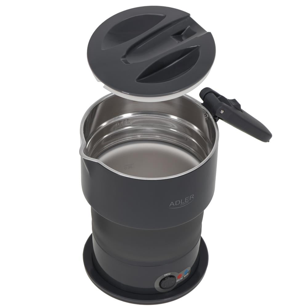 Adler AD 1377 Reise Wasserkocher 0,6 L faltbares Silikongehäuse Camping grau