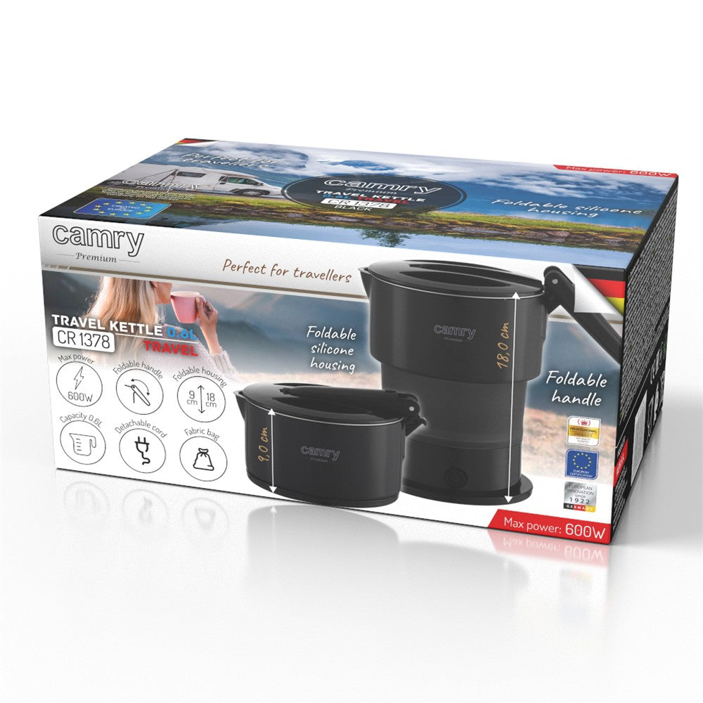 Camry CR 1378 Reisewasserkocher 0,6 L Wasserkocher Schwarz abnehmbares Netzkabel