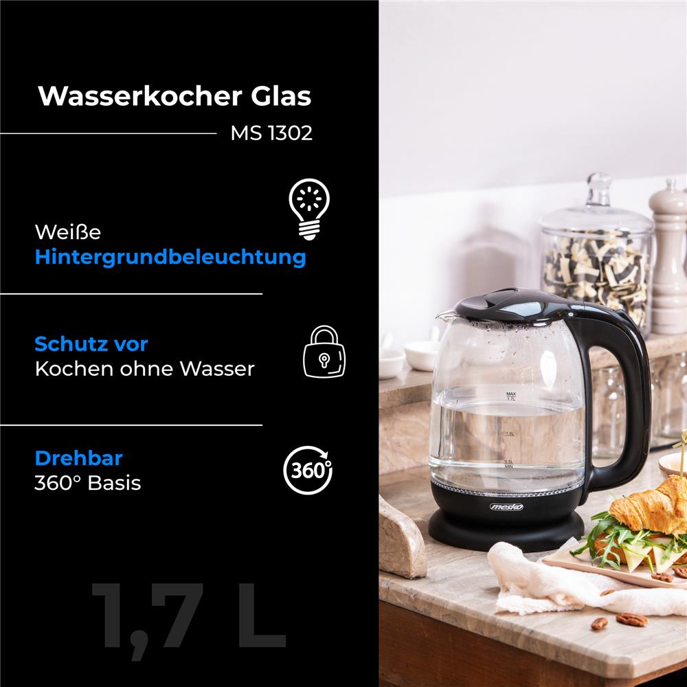 Mesko MS 1302 Glas Wasserkocher 1,7 l schwarz – stilvoll & leistungsstark
