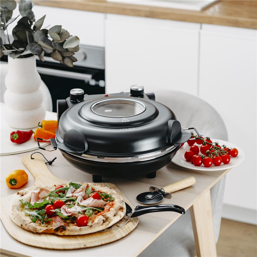 Adler AD 6314 Elektrischer Pizzaofen mit Sichtfenster Pizza Ofen schwarz