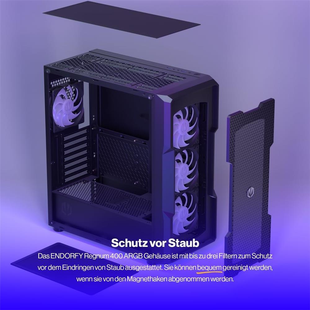 ENDORFY Regnum 400 ARGB, ATX PC-Gehäuse, inkl. 4x 120mm ARGB PWM-Lüfter, Seitenteil aus gehärtetem Glas | EY2A009