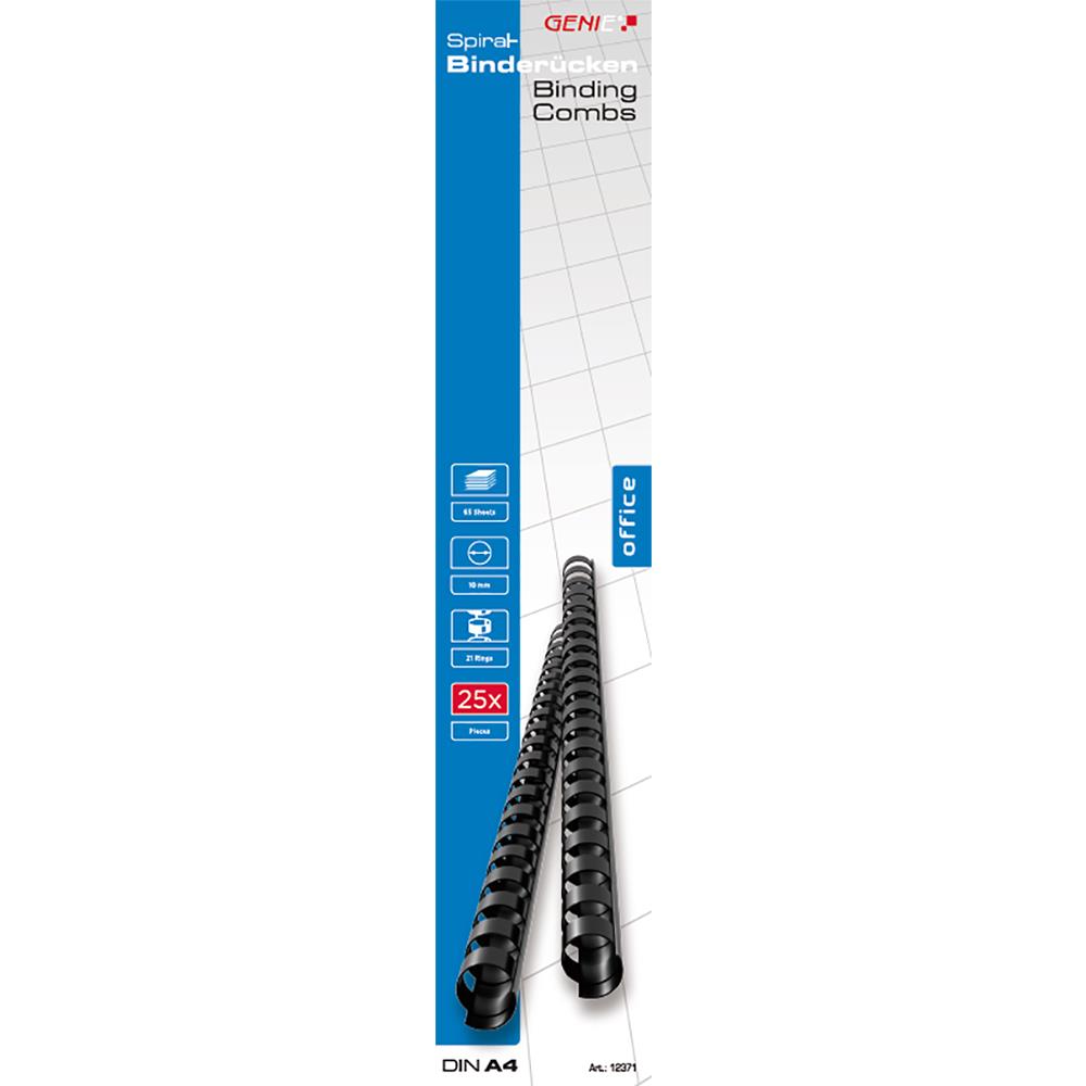 GENIE Spiralbinderücken Plastikbinderücken DIN A4 10 mm, schwarz, 25 Stk.