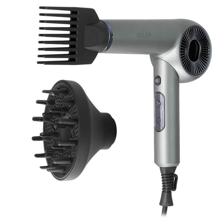 Adler AD 2289 SUPERSPEED Haartrockner mit Ionen-Technologie, 1600W, brushless Motor, 110.000 U/min, 4 Aufsätze, Diffusor, klappbarer Griff, Schwarz