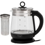 Adler AD 1299 Black Glas-Wasserkocher mit Temperaturregelung, Teesieb, LED-Beleuchtung, 1,5 L