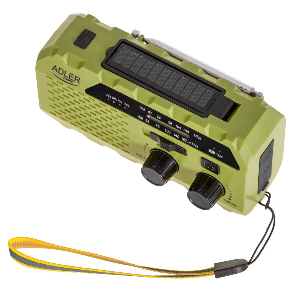 Adler AD 1197 Kurbelradio, tragbares Notfallradio mit Taschenlampe, Solar, Dynamo, Powerbank, SOS-Alarm, FM/AM Radio, Grün