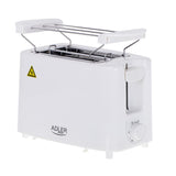 Adler AD 3223 Toaster für 2 Scheiben in Weiß, 900W, mit 6 Stufen, Brötchenaufsatz und Krümelfach