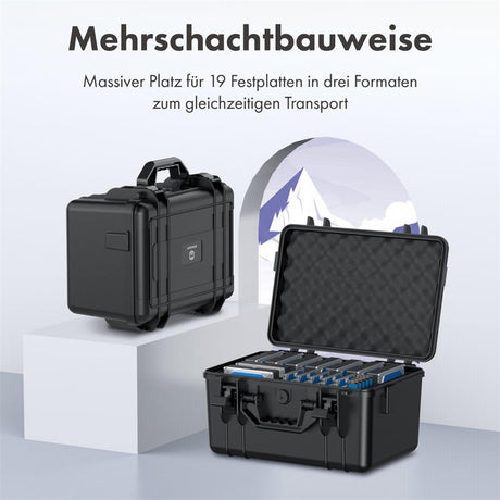 GRAUGEAR Festplattenschutzkoffer Schwarz für 3,5" & 2,5" & M.2 HDD/SSDs 19 Festplatten stoßfest hitzebeständig wasserfest sichere Lagerung