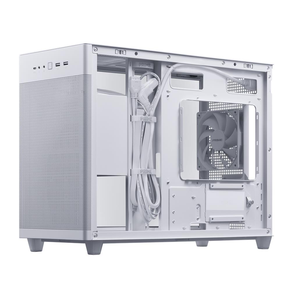 ASUS Prime AP201 Tempered Glass MicroATX Gehäuse Weiß, unterstützt 360-mm-Kühler, ATX-Netzteile