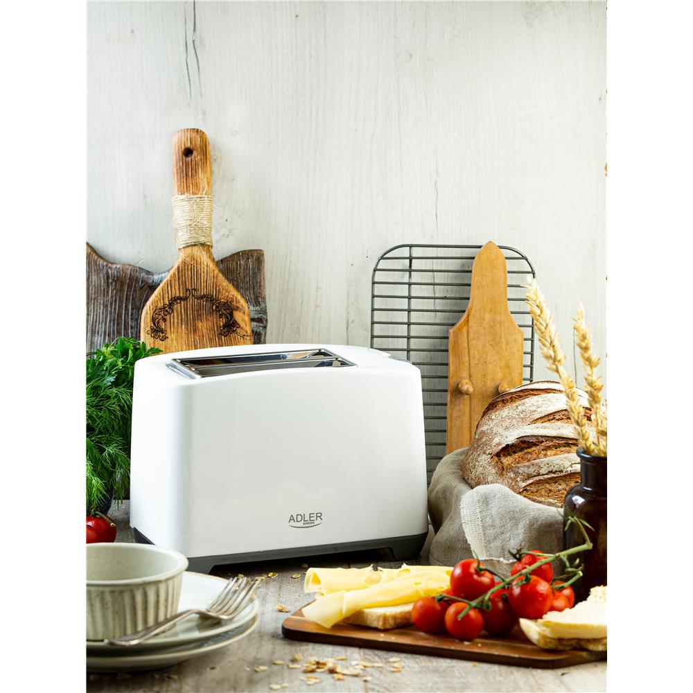 Adler AD 3216 Toaster in Weiß, mit Brötchenaufsatz, Auftaufunktion und Abschaltautomatik