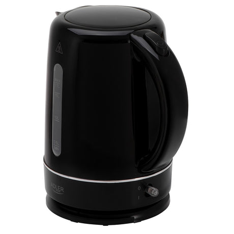 Adler AD 1385 Wasserkocher schwarz 1,7 l mit Kalkfilter, flachem Edelstahl-Heizelement, 360°-Sockel und Wasserstandsanzeige