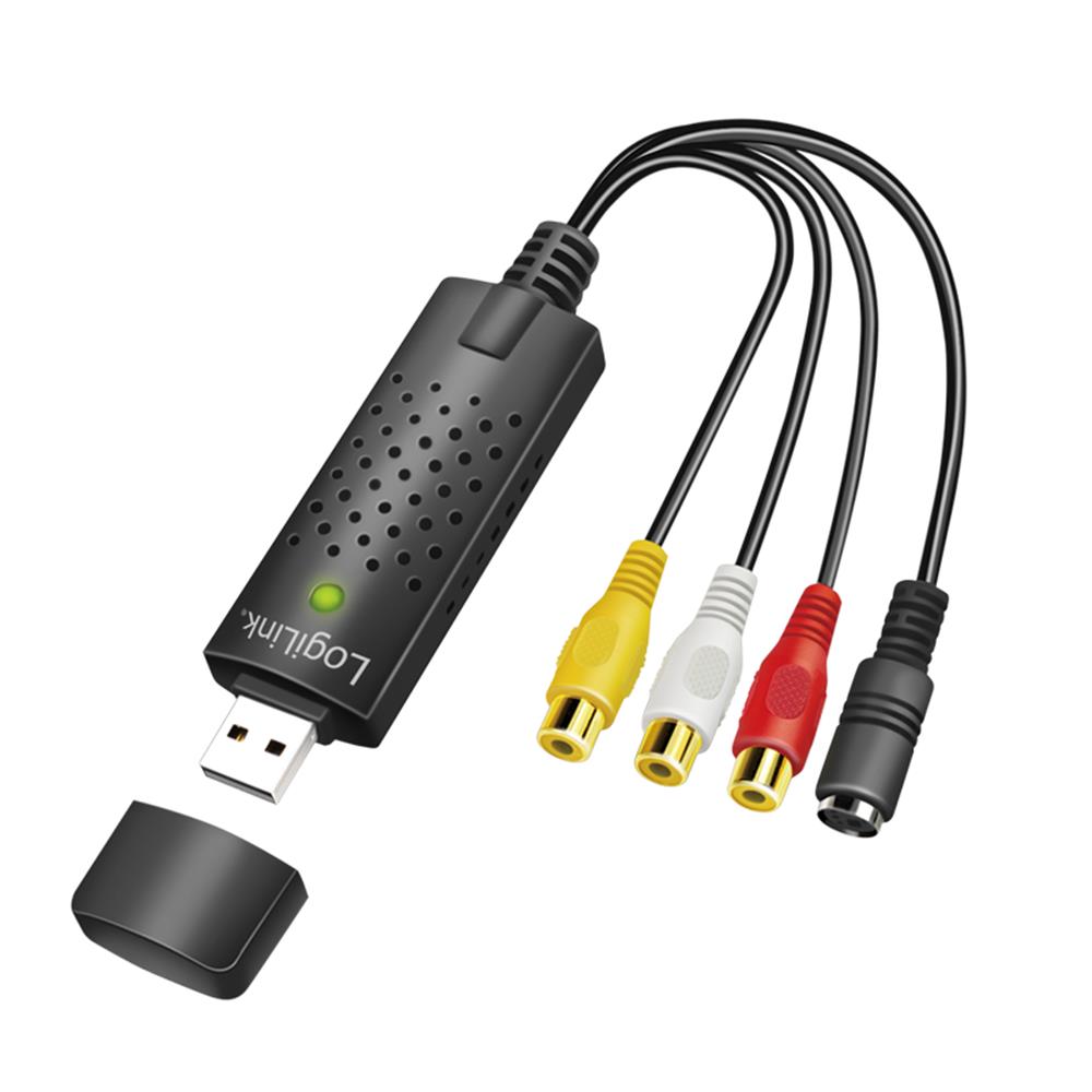 LogiLink USB 2.0 A/V-Grabber – USB-A zu 3× Cinch + miniDIN5, schwarz
