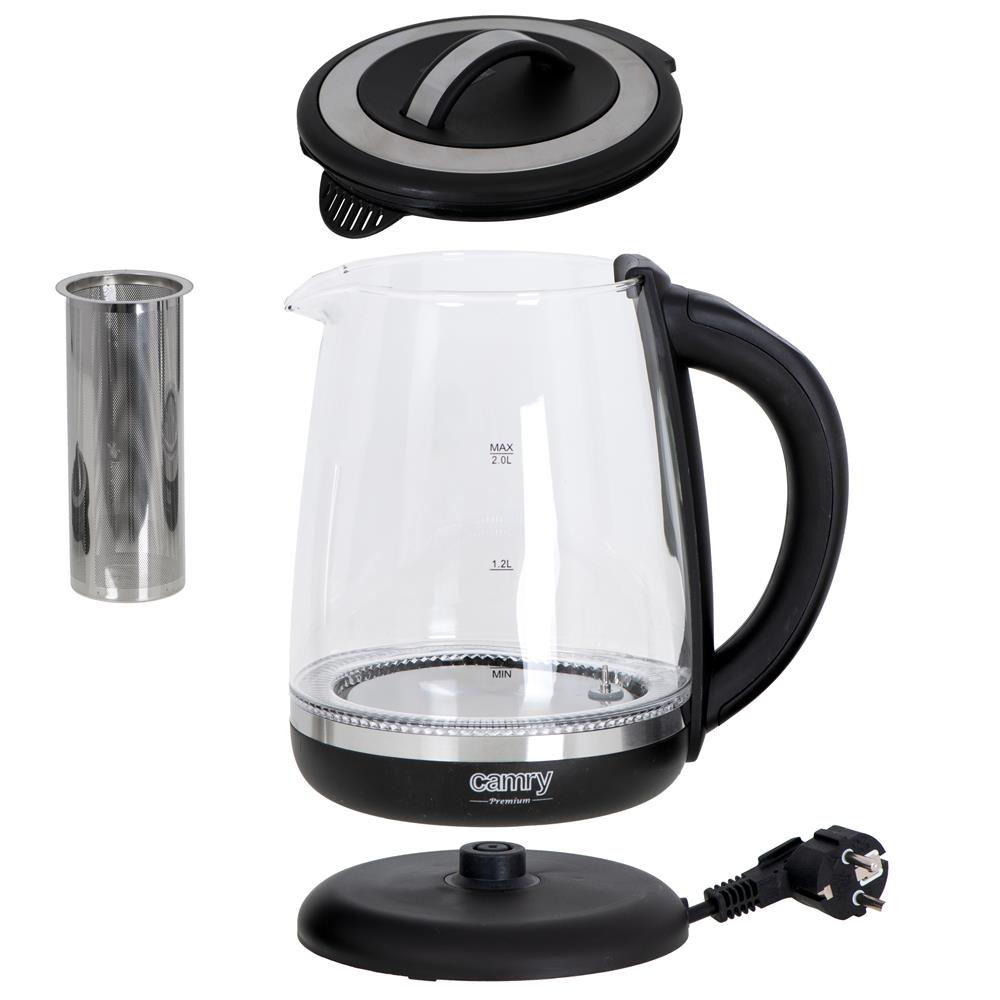 Camry CR 1290 Wasserkocher Glas 2 L beleuchtet 2200W Temperaturregler Teesieb