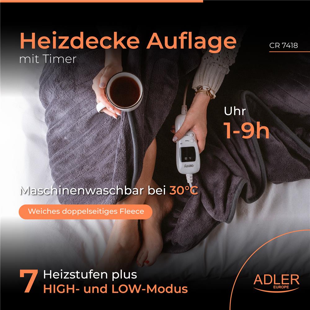 Camry CR 7418 Heizdecke Timer Maschinenwaschbar 7 Heizstufen