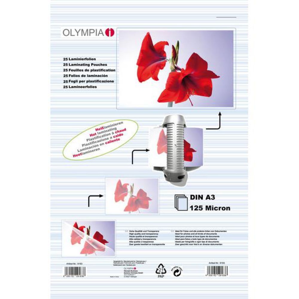 Olympia Laminierfolien DIN A3 - 25 Laminierfolien mit 125 micron